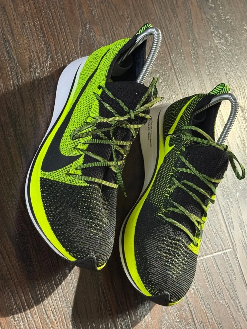 Nike Men’s Black and Neon Green Flyknit Running Shoes, Like New, Sz 10